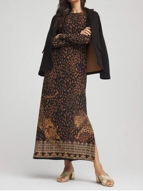 Chicos cheetah column dress sz L
